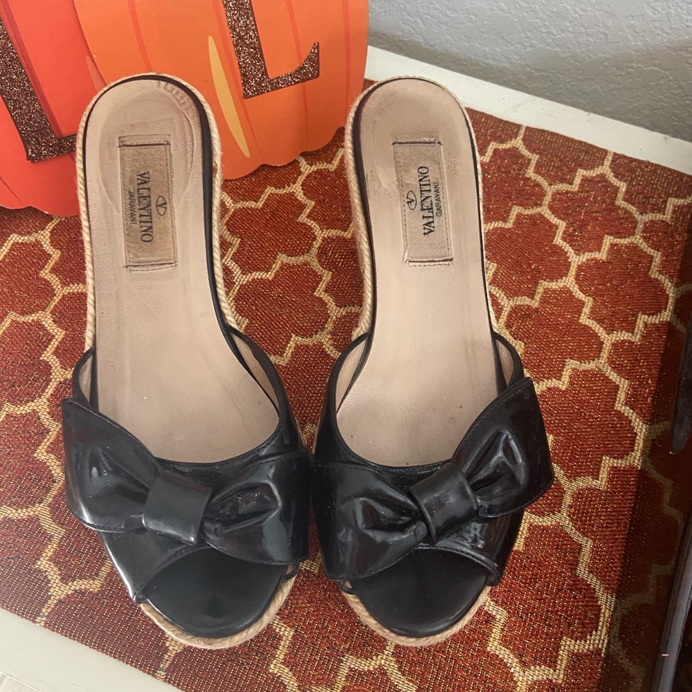 Valentino Black Patent Bow Mules